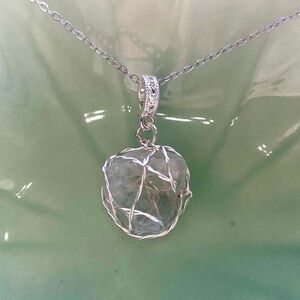Silver Wire Wrapped Fluorite Octahedron necklace P5